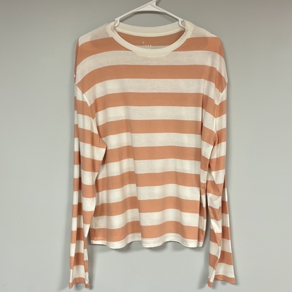 A New Day Women's long sleeve Tee, wide apricot & Cream stripes, soft  XL - Picture 1 of 6